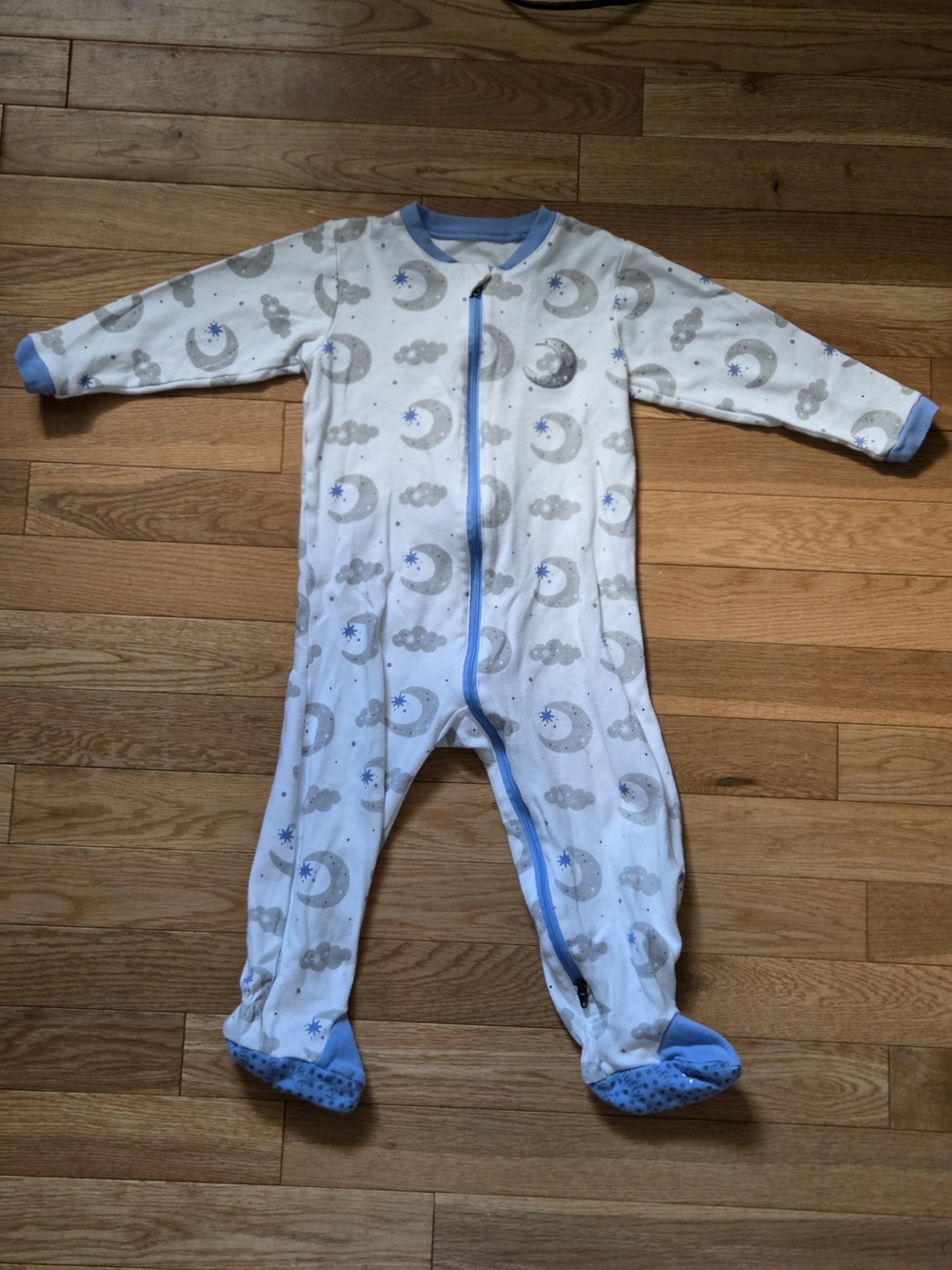 5/$20 Tuffy 18M Blue Moon Print Onsie Footed Sleeper Zip Up Pajamas